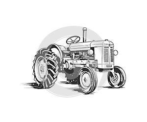 Vintage tractor hand drawn sketch in doodle style. Vector illustration design