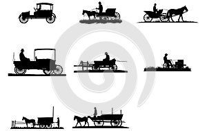 Vintage Tractor Hayride Vector Illustration Set, Hayride Silhouette Clip Art