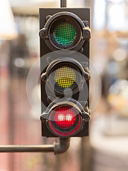 Vintage Traffic Lights with Red Light: Street Signal