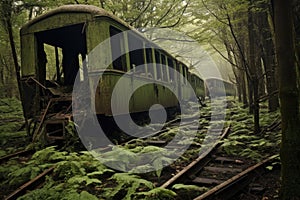 vintage train carriages overturned in a remote area