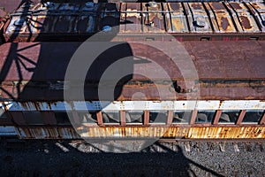 Vintage train cars and locomotives in the Rust-Belt