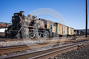 Vintage train cars and locomotives in the Rust-Belt