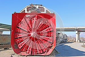 Vintage train snow plough in Ogden Station, Utah