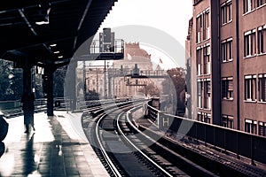 Vintage train station with railway