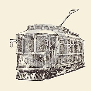 Vintage tram, engraved illustration