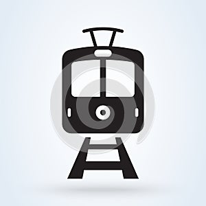 Vintage tram front view icon. Trams on the railway transportation concept. vector illustration
