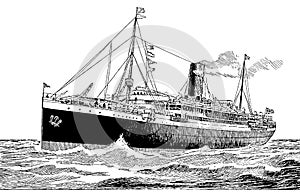 Vintage Transatlantic Ship Engraving photo