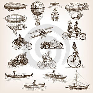 Vintage transport set sketch style vector