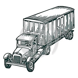 Vintage Transport trucking logistics - hand drawn illustration