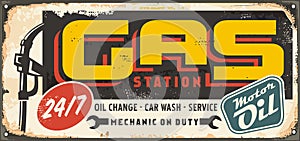 Vintage transportation sign concept for gas station