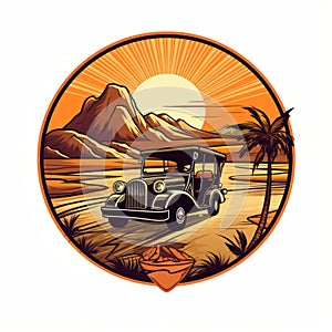 Vintage Travel On Car With Tropical Scene - Art Nouveau Style