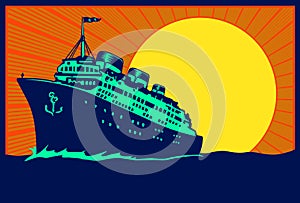 Vintage travel poster ocean liner cruise ship illustration