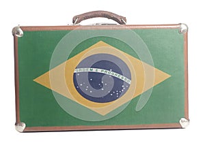 Vintage travel suitcase with Flag of Brazil