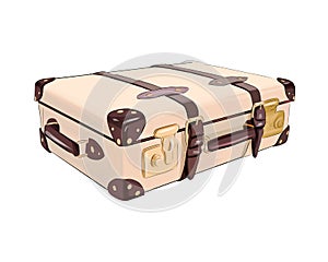 Vintage travel suitcase from multicolored paints. Splash of watercolor, colored drawing, realistic
