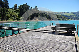 Vintage trolley at timber pier