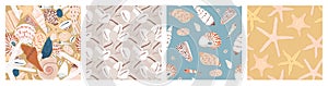 Vintage tropical beach sea shell seamless pattern collection