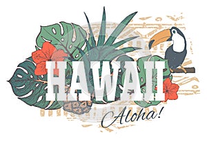 Vintage tropical exotic Hawaii print for t-shirt