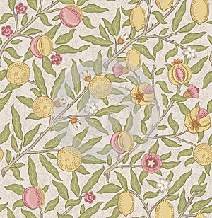 Vintage tropical fruit seamless pattern on light background. Middle ages William Morris style. Vector illustration