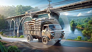 Vintage Tropical River Crossing Truck