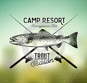 Vintage trout fishing emblems