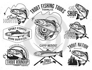Vintage trout fishing emblems photo