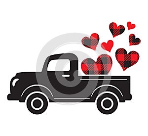 Vintage Truck Carrying Valentine Hearts