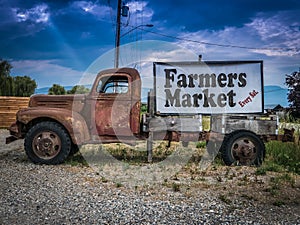 Vintage Truck Farmers Market Sign photo
