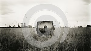 Vintage Truck In Tall Grass: Blurry, Distorted Instant Film Photo