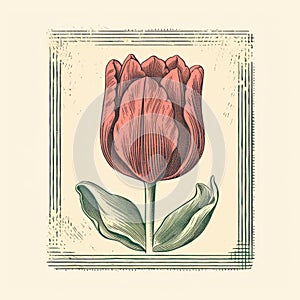 Vintage Tulip Frame: Printmaking Techniques In Hans Holbein Style