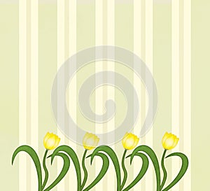 Vintage tulips in art nouveau style on a faded striped background like an old wornout wallpaper photo