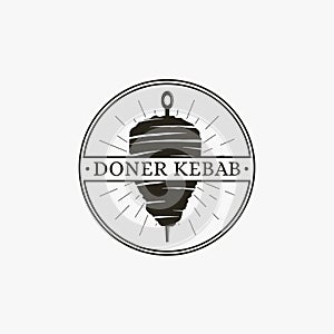 Vintage Turkish food, Doner kebab logo vector