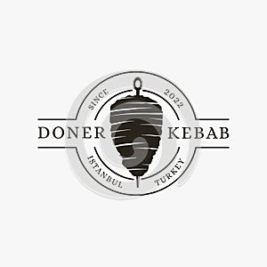 Vintage Turkish food, Doner kebab logo vector