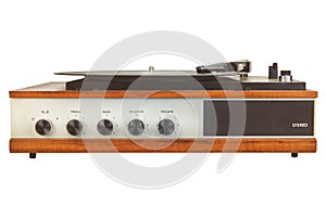 Vintage turntable with knobs isolated on a white background