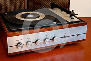 Vintage turntable made of wood