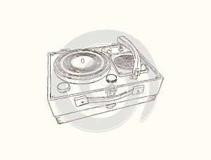 Vintage turntable. Record player vinyl record. sketch vector.