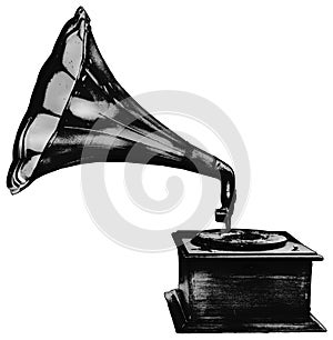 Vintage turntable side view isolated graphic