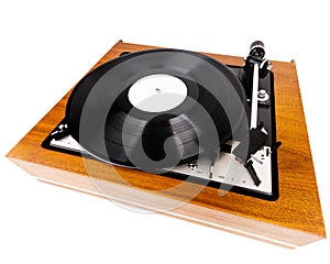 Vintage turntable vinyl record player isolated on white