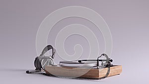 Vintage Turntable Wooden Record Player with Headphones