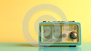 Vintage turquoise radio on a beige background illustrating retro technology and design. Perfect for nostalgic concepts
