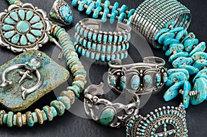 Turquoise and Silver Jewelry. photo