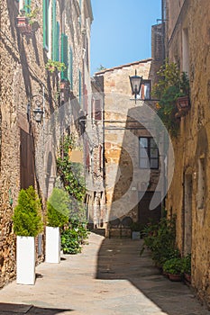 Vintage Tuscan alley in Pienza, Italy