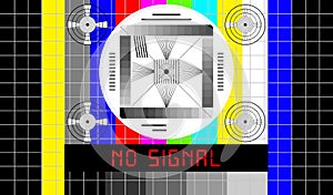 Vintage TV test pattern with caption no signal, offline, disturbance,error sign,vector, website down error sign,vector