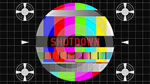 Vintage TV test pattern with caption shutdown, offline, disturbance,error sign, website down error sign,fictional vector art