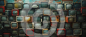 Vintage TV Wall with Retro Minimalist Harmony. Concept Retro Decor, Vintage Aesthetic, Minimalist