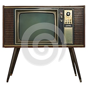 Vintage TV in wooden cabinet. Retro TV in wooden cabinet.