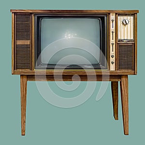 Vintage TV in wooden cabinet. Retro TV in wooden cabinet.