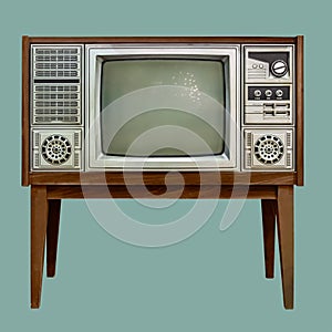 Vintage TV in wooden cabinet. Retro TV in wooden cabinet.