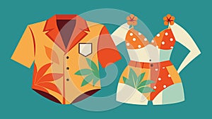 A vintage twist on beachwear with highwaisted bottoms and flowy Hawaiian shirts from the 50s and 60s.. Vector photo