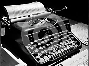 Vintage Typewriter in Empty Office Scene with Document Background