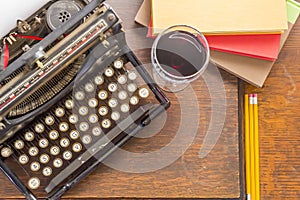 Vintage Typewriter Glass of Wine